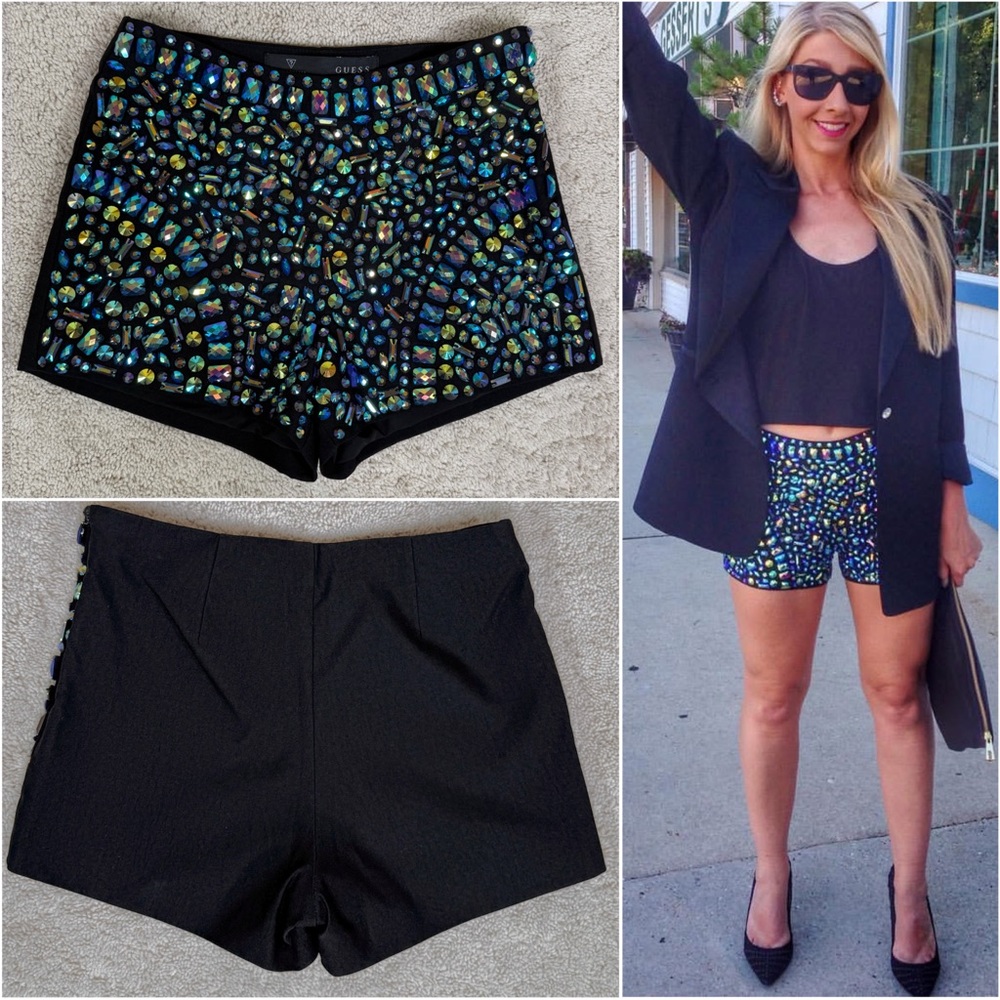 Guess Los Angeles Iridescent Embellished Bedazzled Hot Shorts